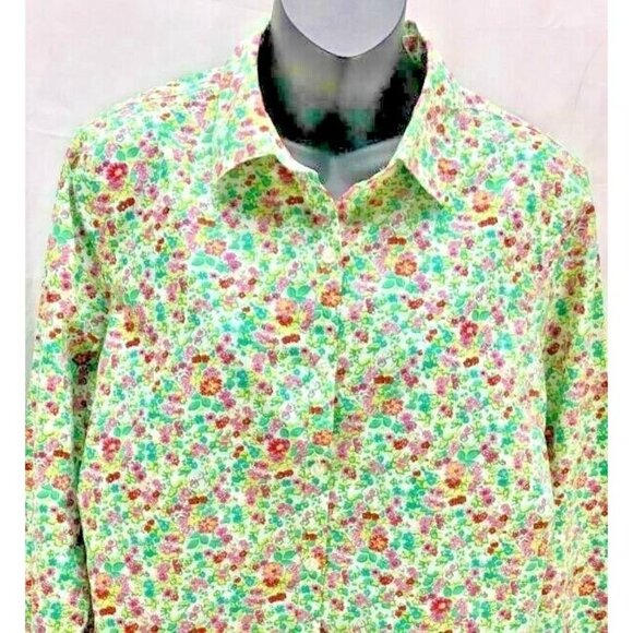 Lands End Top Plus 14 Pink Floral Collar Button - Picture 2 of 5